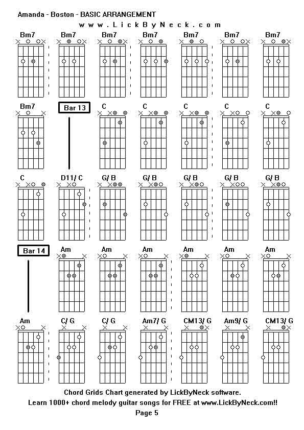 Chord Grids Chart of chord melody fingerstyle guitar song-Amanda - Boston - BASIC ARRANGEMENT,generated by LickByNeck software.